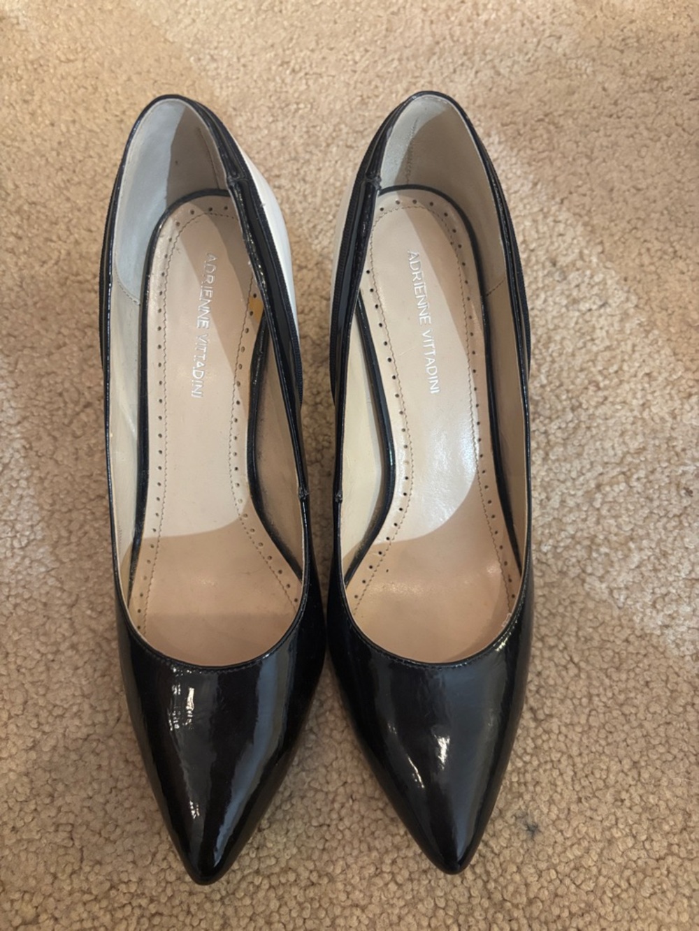Adrienne Vittadini Black/White Patent Pointed-Toe Pumps